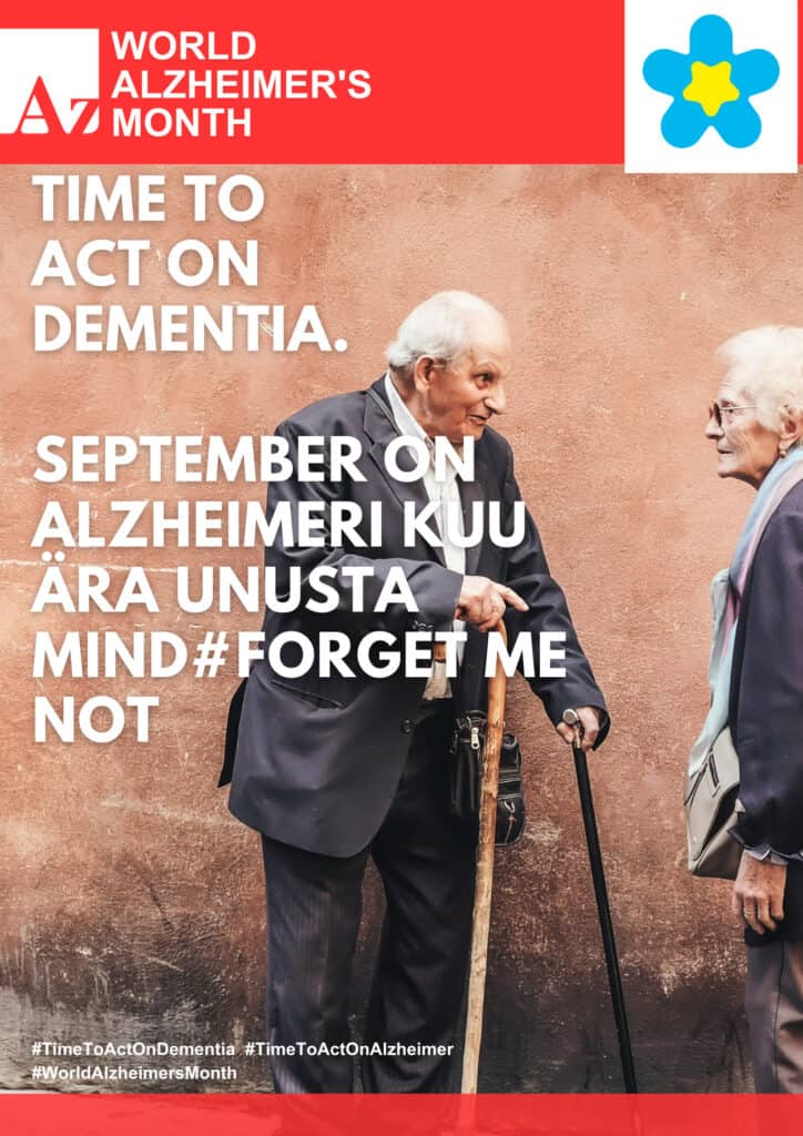 Kahe eakamat vanamehe käepigistus Alzheimeri päevast sõnumit.